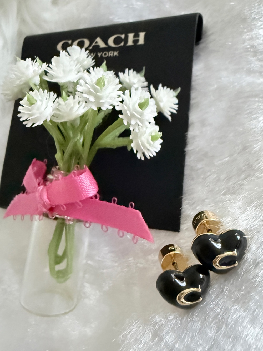 COACH Signature Enamel Black Heart Stud Earrings